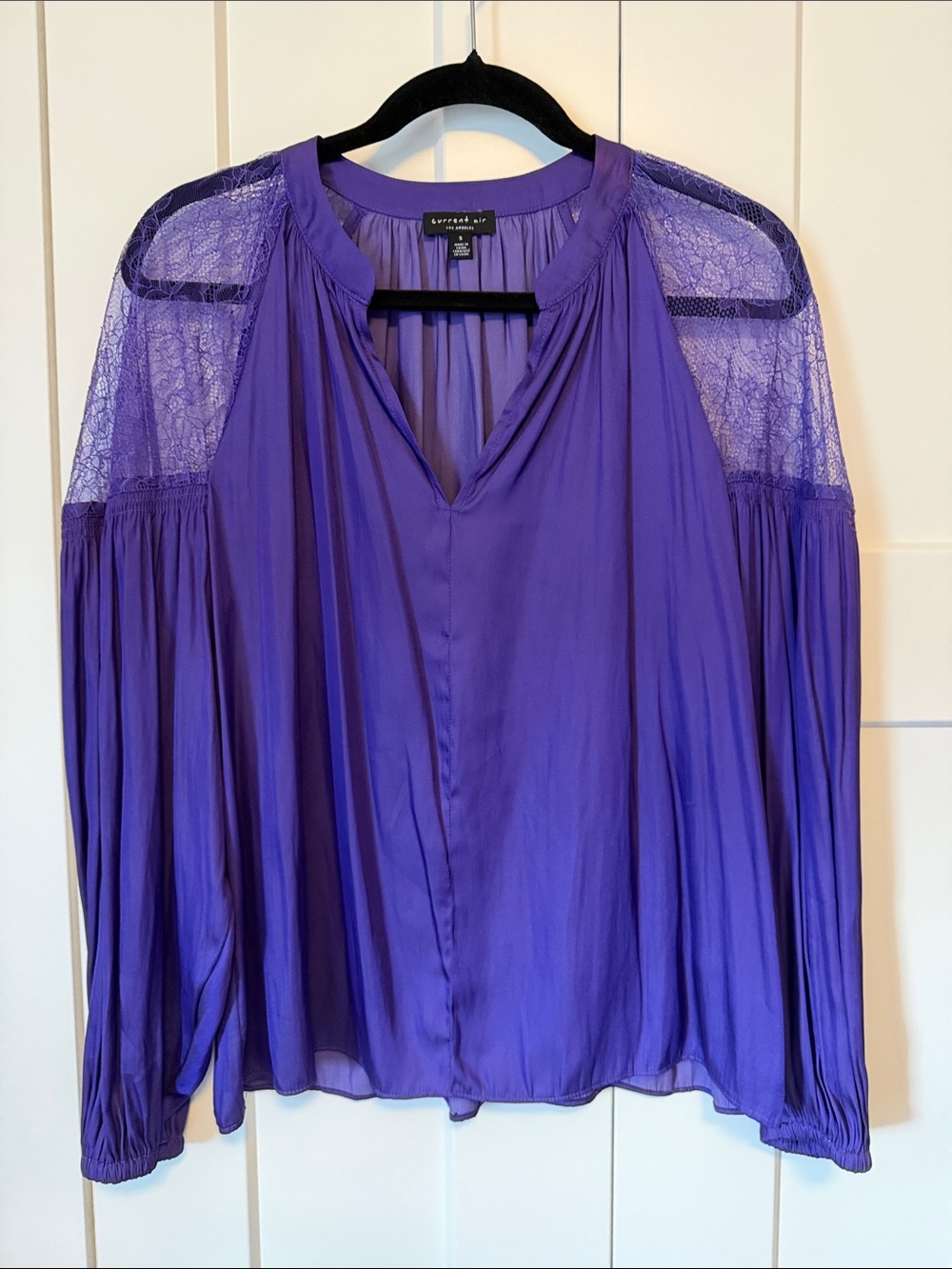 Current Air Purple Lace-Shoulder Blouse